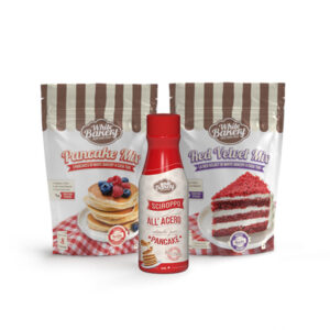 pancake mix + red velvet + sciroppo all'acero